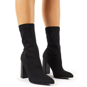 Public Desire Black Libby Flared Sock Fit High Heeled Sock Ankle Boots Size 7